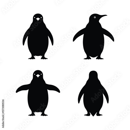 Set of Four Penguin Silhouettes Vector Illustration.