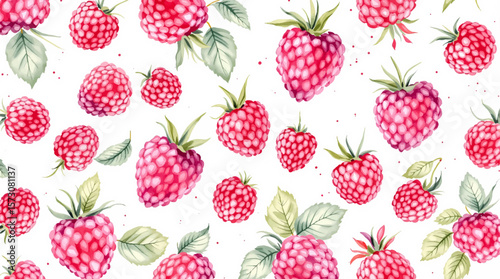 Watercolor pattern featuring raspberries white background	