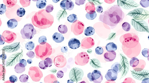Watercolor background pattern berries on white background