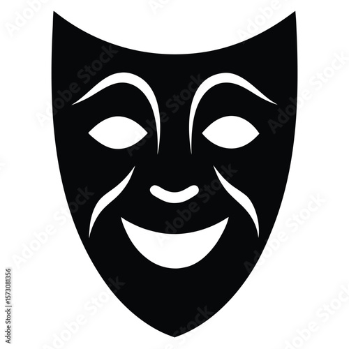 Black and white shows a dramatic mask smiling against transparent background