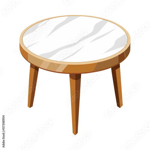 Minimalist round coffee table with white marble top and wooden legs
