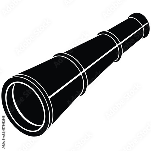 Black spyglass with white outlines reveals adventure in a simplified view, transparent