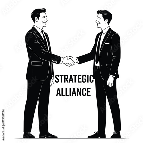 Formal handshake between investor and advisor symbolizing trust and partnership black and white vector illustration