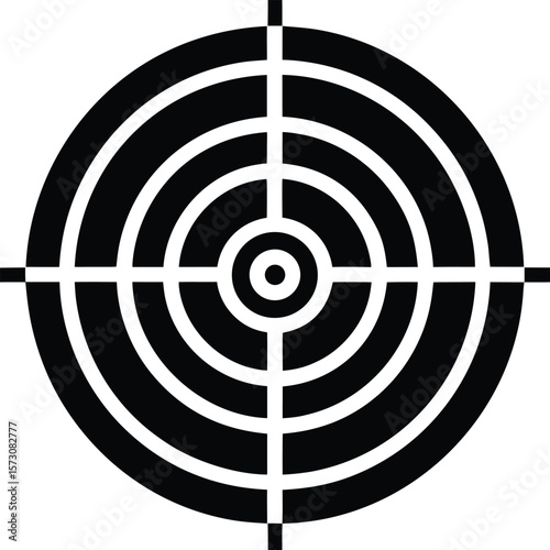 Circular target mark with concentric rings and intersecting lines displayed in black and white