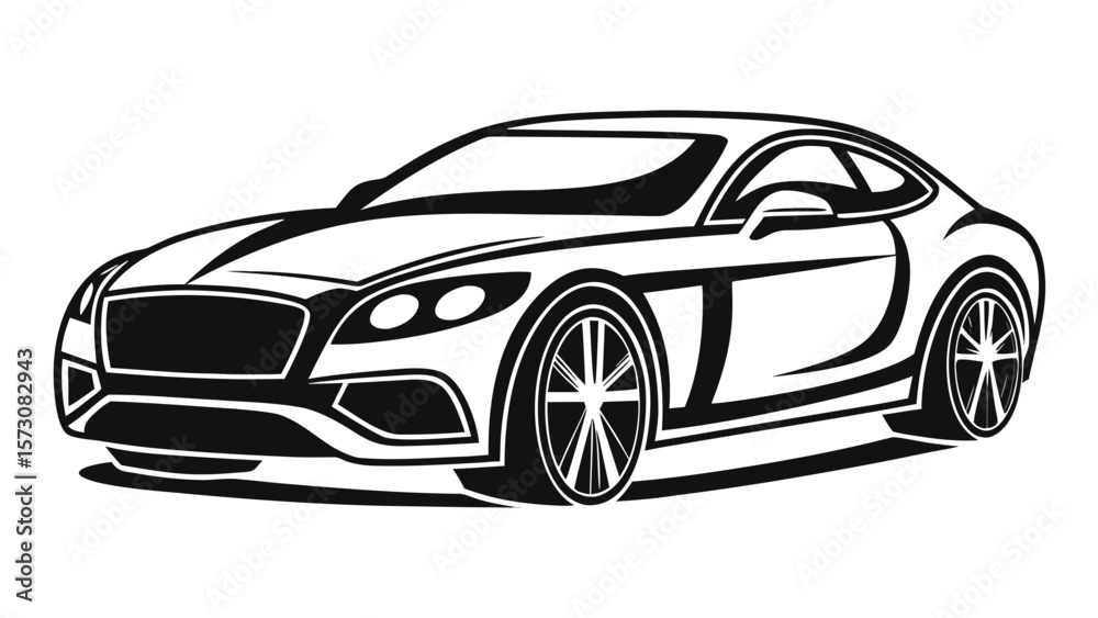 Naklejka premium Sleek black and white silhouette of a modern sports car
