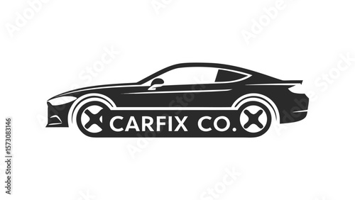 Modern black silhouette of a sports car with carfix co text on the side