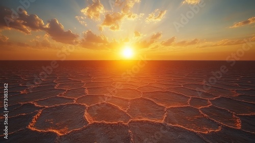 Vast salt flat at sunset