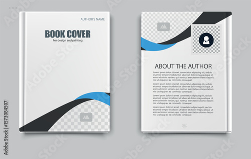 Minimalist book cover template featuring soft curved shapes in black and blue on a clean white background. Ideal for authors, publishers, or digital print platforms looking for a sleek