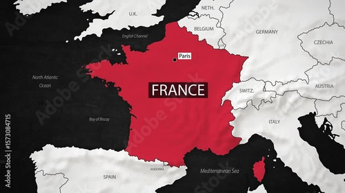 France Map - Fast Zooming from World Map. Animated Motion Graphics Shape Map of the France. 4K Resolution Stock Video for News, Vlogs etc.