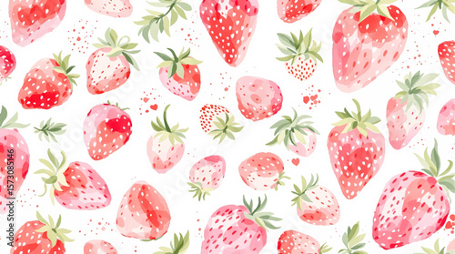 Watercolor background pattern strawberry on white background
