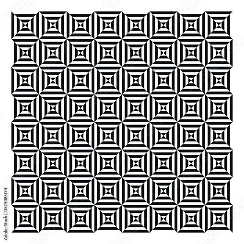 Geometric optical illusion creating three dimensional squares repeating pattern