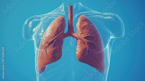 3D model of lungs within a translucent torso