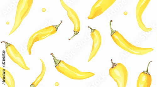 Watercolor background pattern yellow pepper on white background
