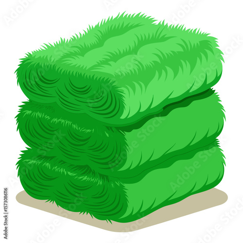 Stacked Bales of Green Hay or Grass
