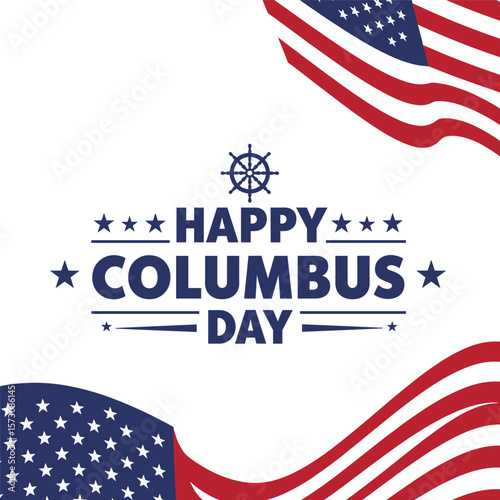 Columbus Day copy space Background Celebration with America flag and Columbus ship silhouette