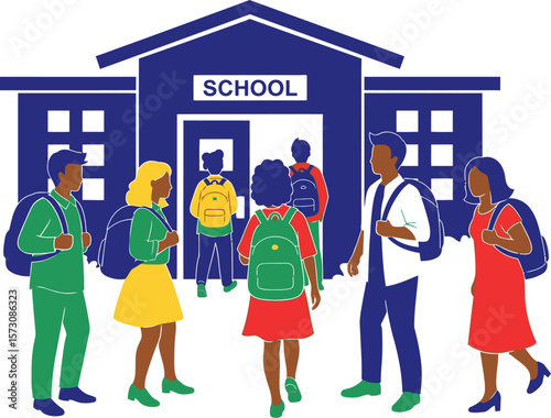 School students going to school education learning back to school concept