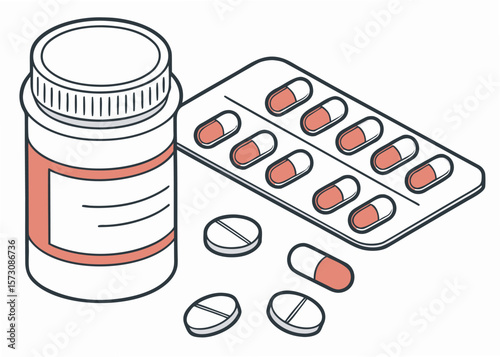  illustration of various medication items