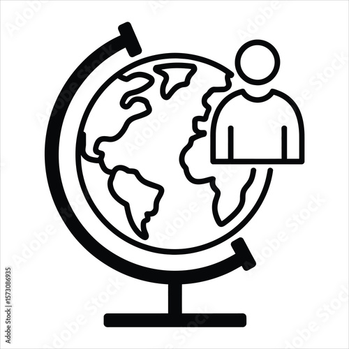 Global Connection Person and World Globe Icon