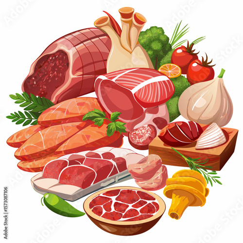 Assortment of Fresh Meats and Produce