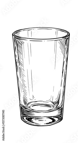 Sketch of an empty glass tumbler on a white background, copy space