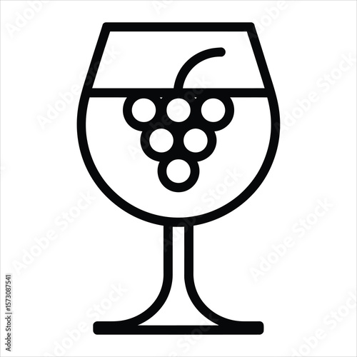 Elegant Wine Glass with Grapes Vector Illustration