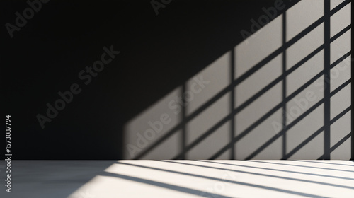 Abstract grid shadow on interior wall from contemporary window
