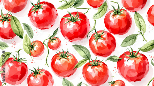 Watercolor background pattern tomatoes on white background
