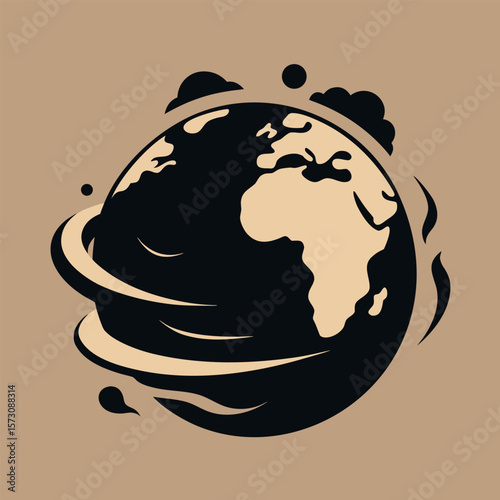Global Sand and Dust Storm Vector – Earth with Dust Swirls Icon