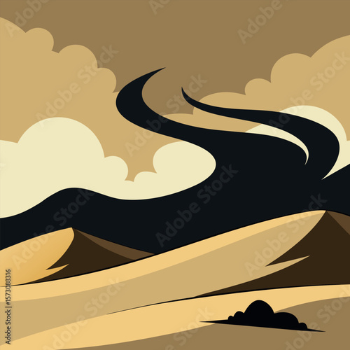 Desert Sandstorm Vector – Dust Storm over Dunes Illustration