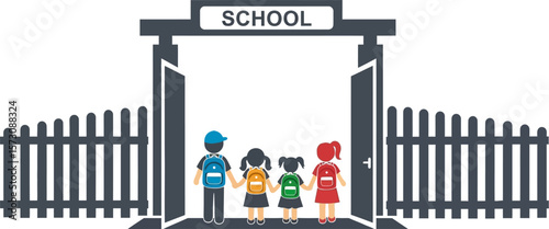 School kids vector illustration going to school education learning concept