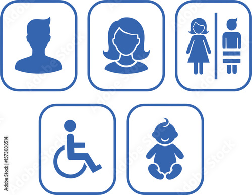 Diverse people icons for accessibility and gender blue male