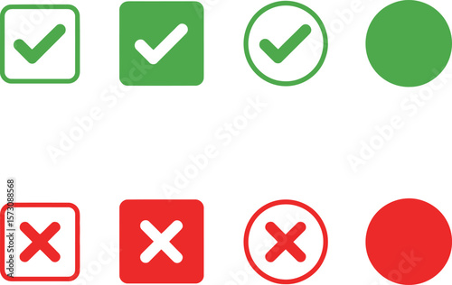 Green checkmarks and red crosses in various shapes square