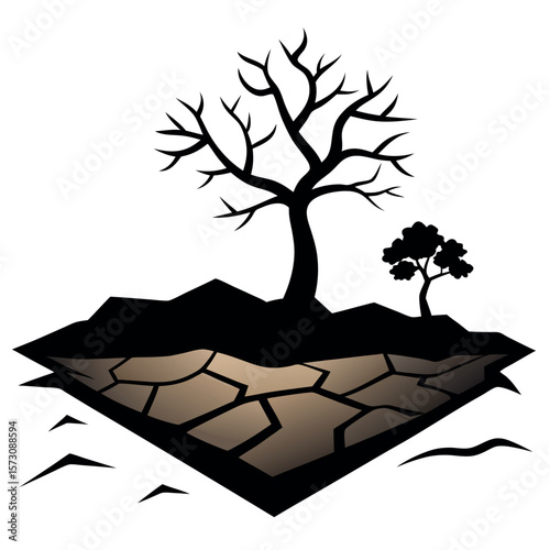 Land Degradation Vector – Wind Erosion and Tree in Dry Soil