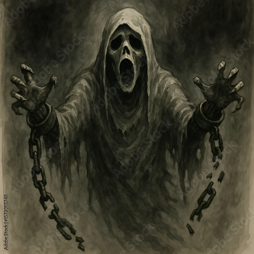 Tormented Screaming Ghost with Broken Chains