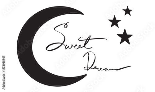 Sweet dream moon star black color object icon text font calligraphy hand written lettering script black color object sleep fantasy sky relaxation dreamlike night happy bedtime character pillow sleep