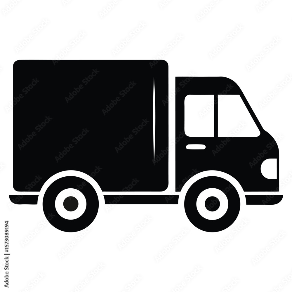 Black silhouette of a delivery truck isolated on white background Black silhouette of a delivery truck isolated on white background