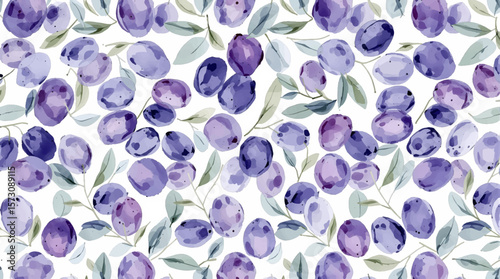 Watercolor pattern olives on white background
