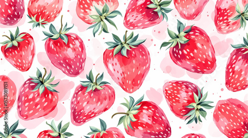 Watercolor pattern strawberries on white background