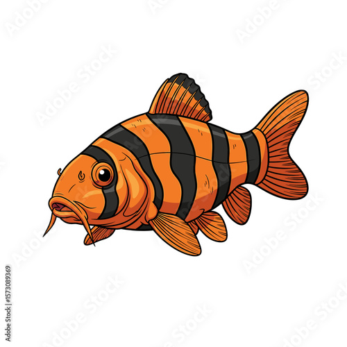 Striped orange and black fish illustration, detailed aquatic life drawing.