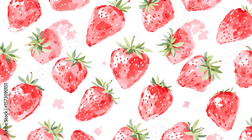 Watercolor pattern strawberries on white background