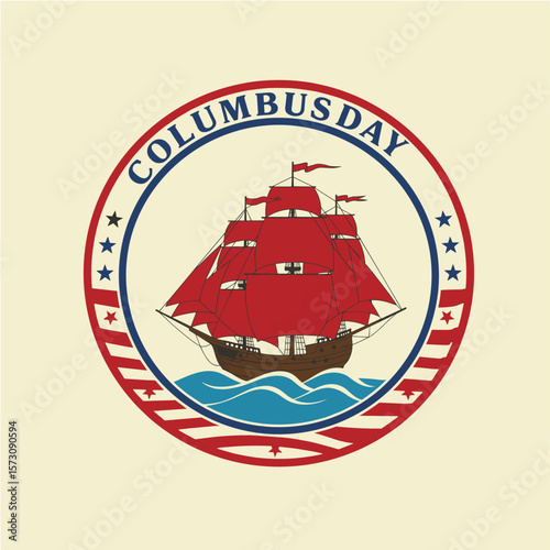 Columbus Day copy space Background Celebration with America flag and Columbus ship silhouette