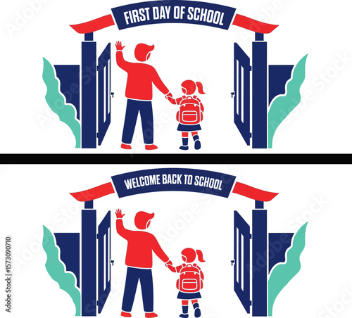 Back to school vector illustration first day of school school entrance design