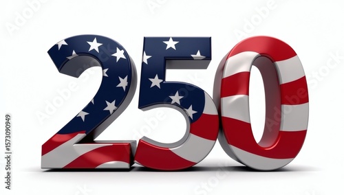 Patriotic Number 250 with American Flag Design