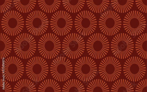 A seamless pattern design featuring repeating circular motifs in a deep red color