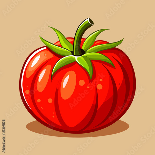 Single Red Ripe Tomato Illustration Fresh Vegetable