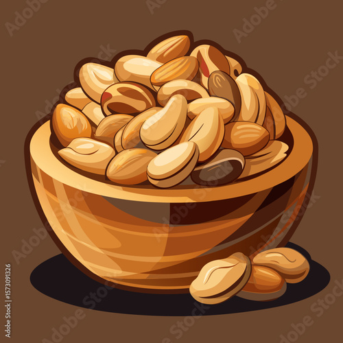 Assorted Nuts in a Wooden Bowl