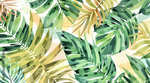 Watercolor pattern palm leaves on white background
