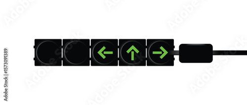 Green arrow traffic light illustration indicating direction for safe driving forward, left, and right turn signals on a clean white background.