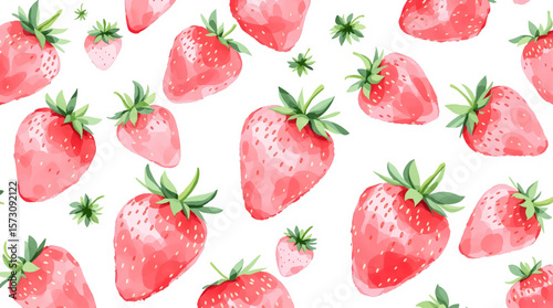 Watercolor pattern strawberries on white background