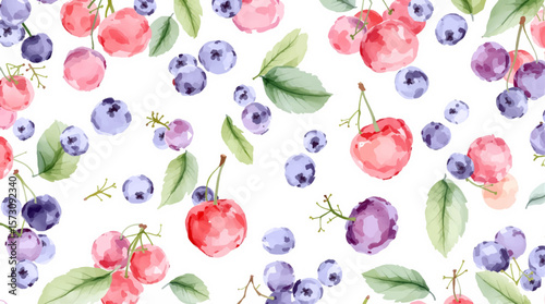 Watercolor background pattern berries on white background
